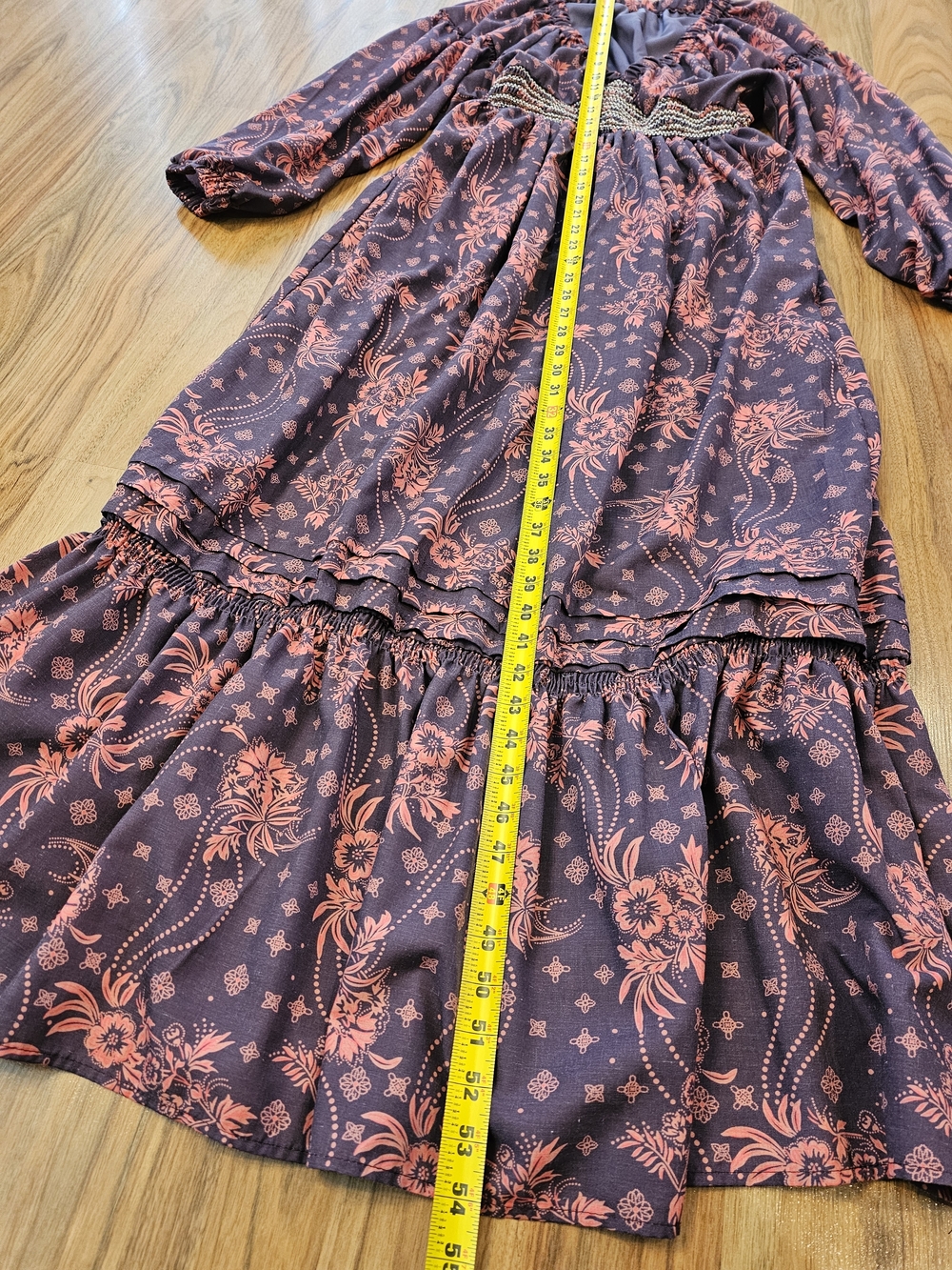 Boho Floral V-Neck Long Sleeve Maxi Dress in Plum and Coral - Picture 9 of 13
